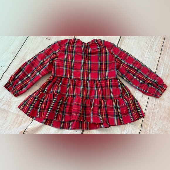 CREWCUTS red CHRISTMAS HOLIDAY plaid Cotton Teired Peasant Top Large - Picture 4 of 5